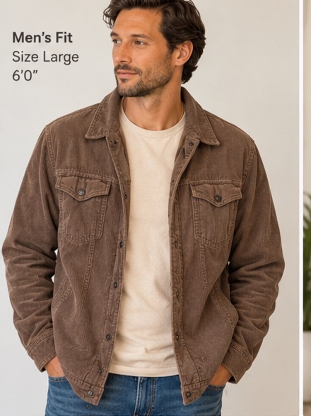 25” ptp Prana men’s Same Jacket Sherpa-Lined Corduroy Brown Large Like New